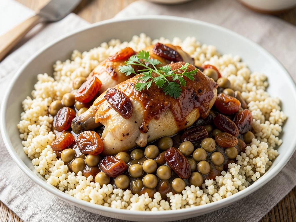 A slow cooker dish of chicken and chickpea tagine with apricots and coriander