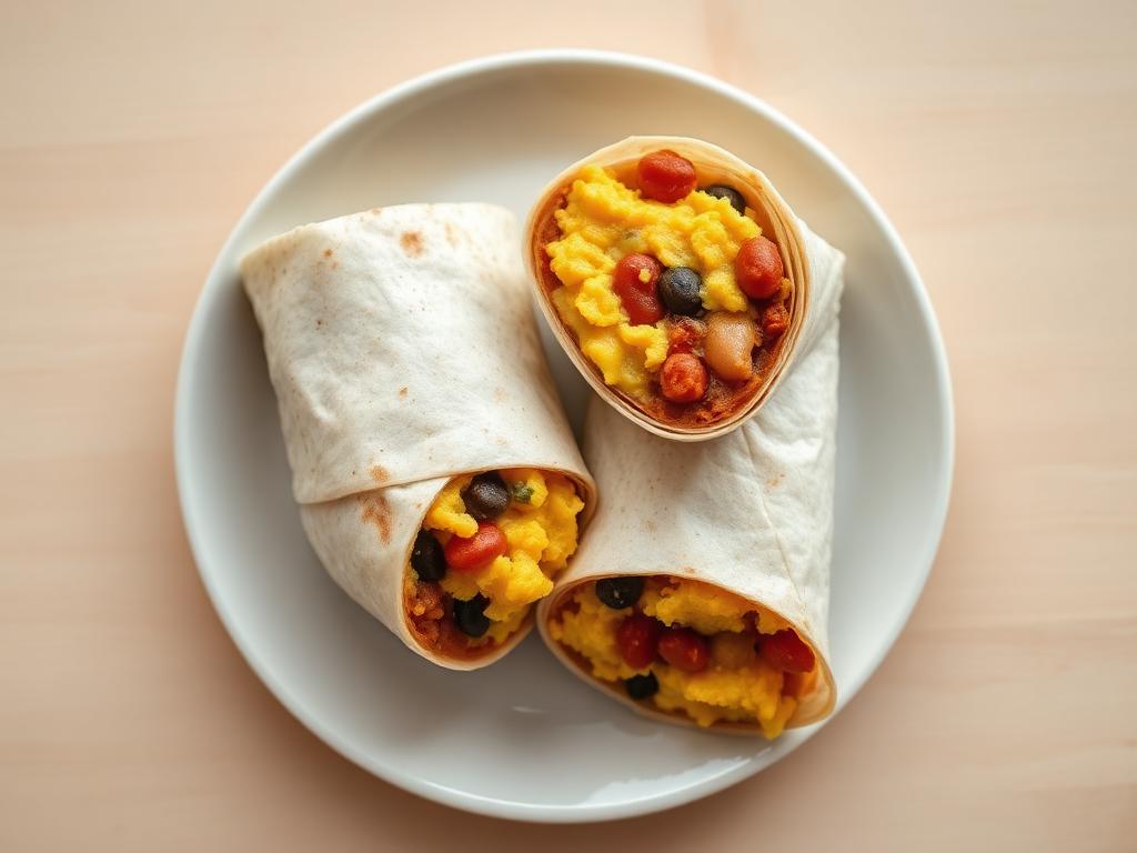 Breakfast burrito wrap served and ready to eat