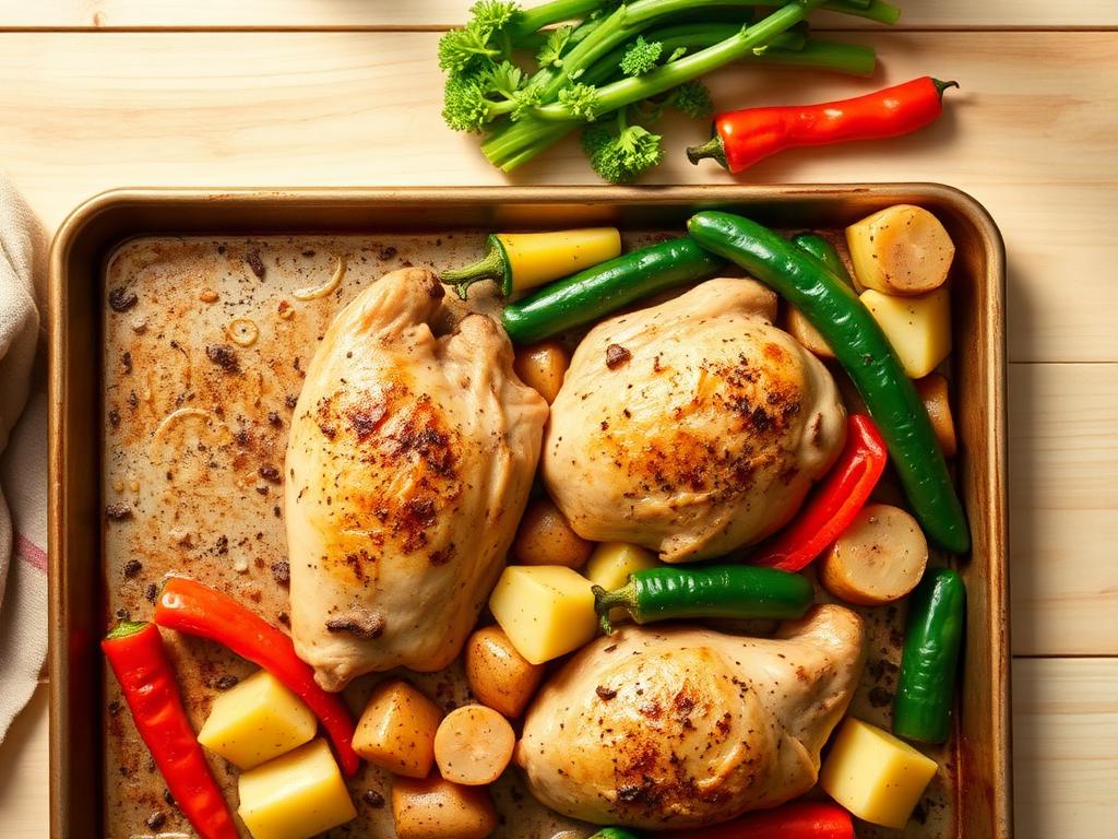 Chicken & vegetable traybake served and ready to eat