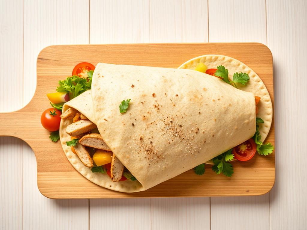 Chicken and hummus flatbread served and ready to eat