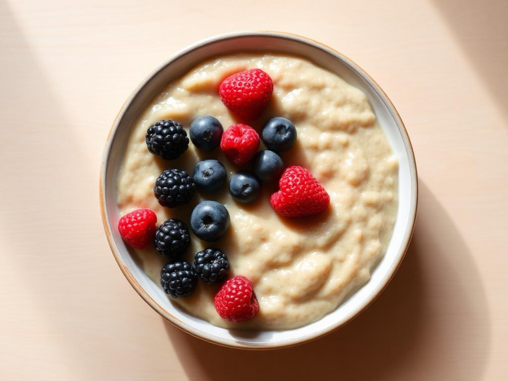 Fortified porridge with berries served and ready to eat