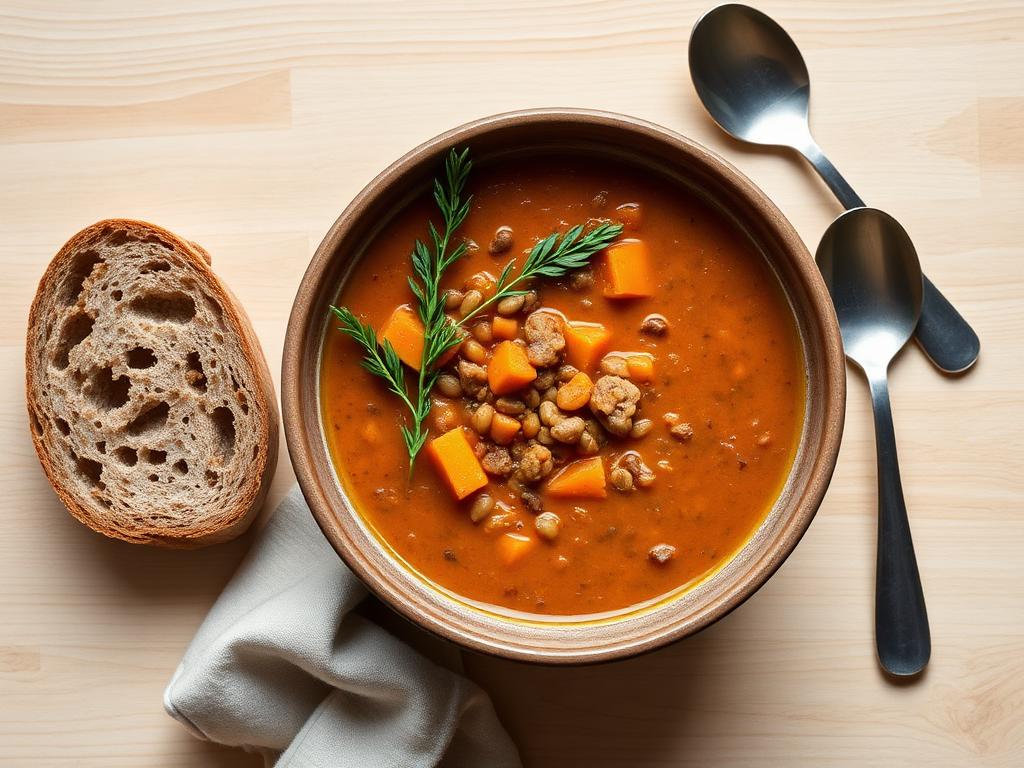 Lentil and carrot soup served and ready to eat