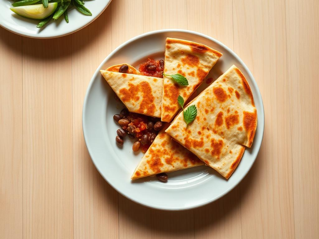 Mexican-style bean quesadilla served and ready to eat