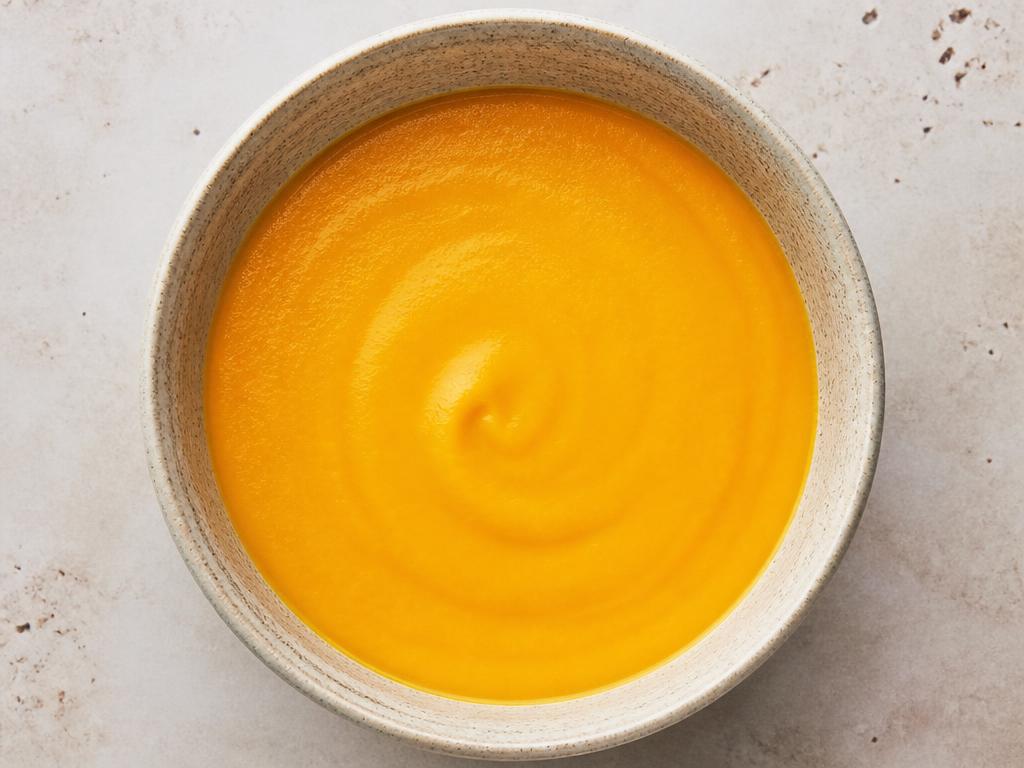 Bowl of smooth mild pumpkin and carrot soup