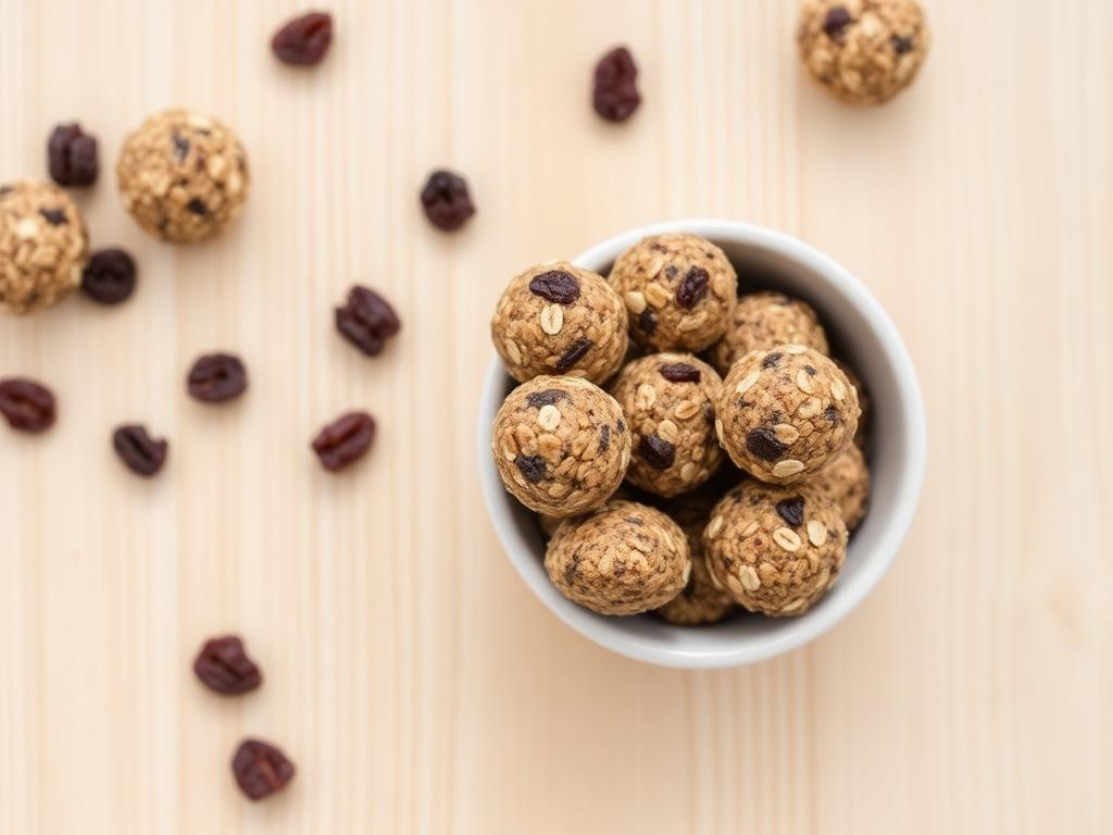 Oat and raisin energy bites served and ready to eat