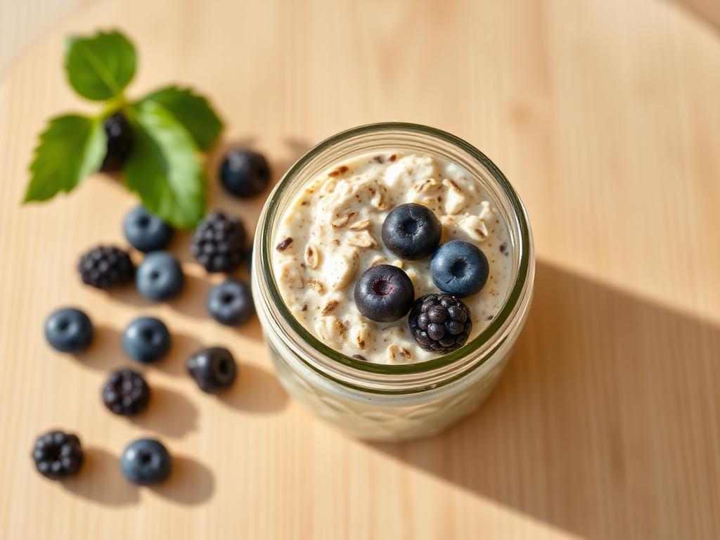 Overnight oats with berries served and ready to eat