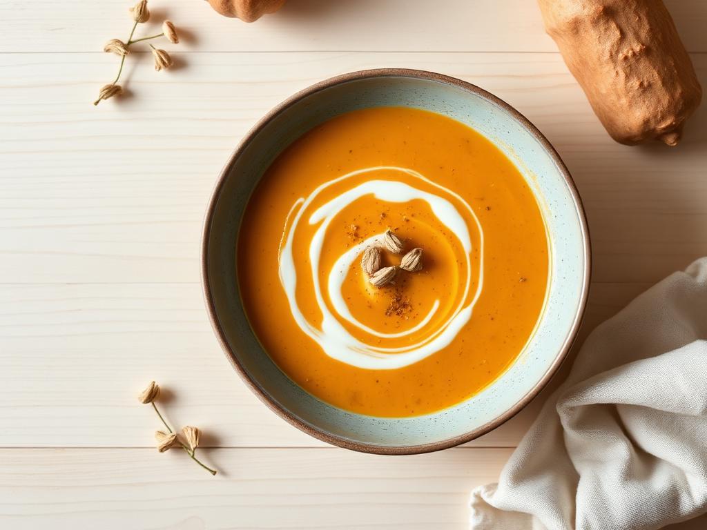Spiced butternut squash soup served and ready to eat