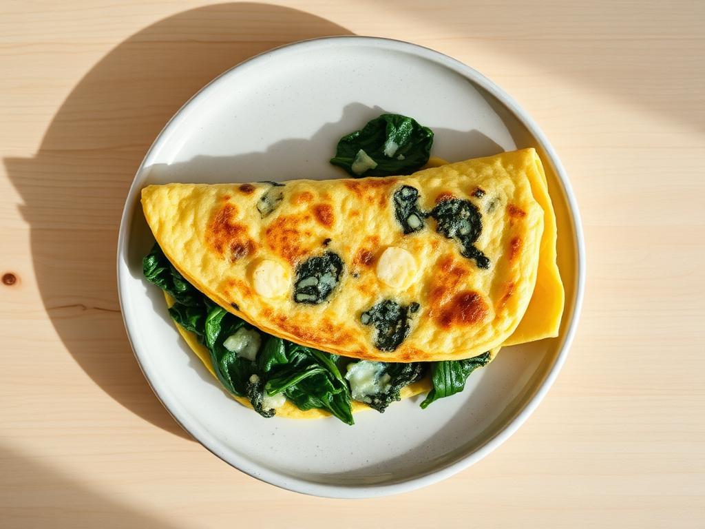 Spinach and cheese omelette served and ready to eat