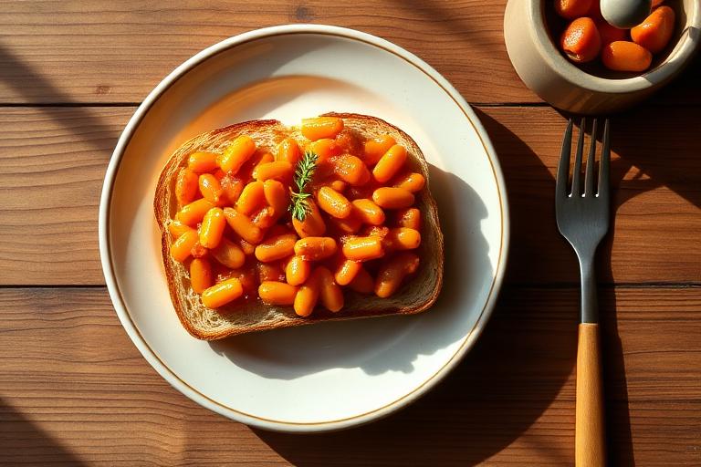 Baked beans on wholemeal toast served and ready to eat