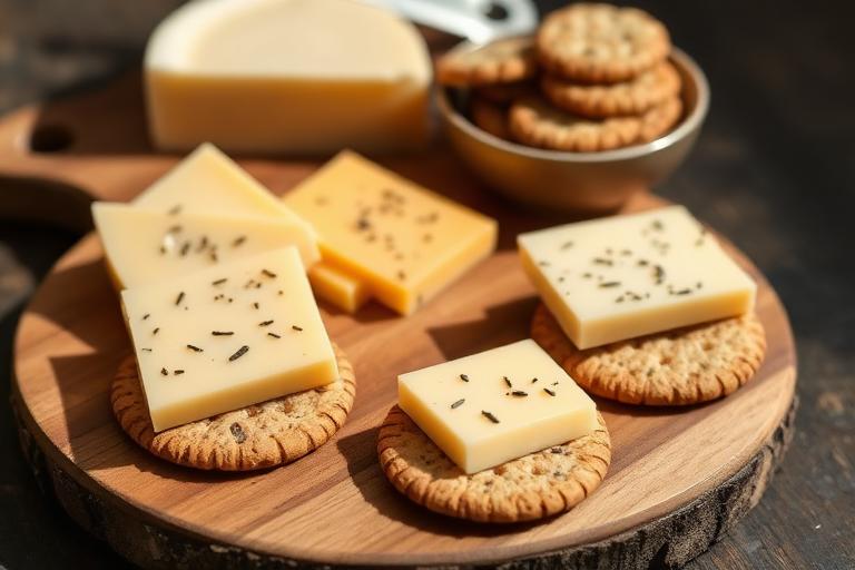 Cheese and wholemeal crackers served and ready to eat