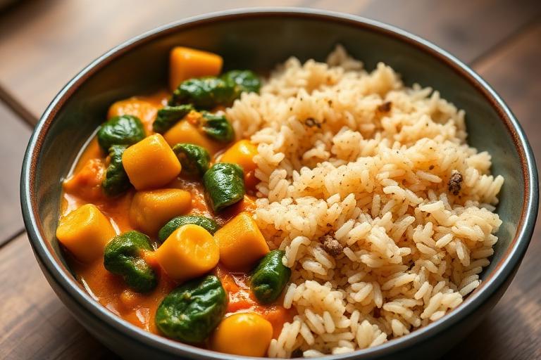 Chickpea and spinach curry served and ready to eat