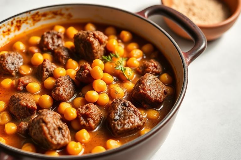 Lamb and chickpea stew served and ready to eat