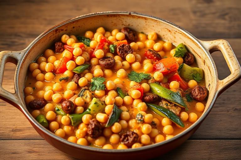 Mediterranean chickpea and vegetable bake served and ready to eat