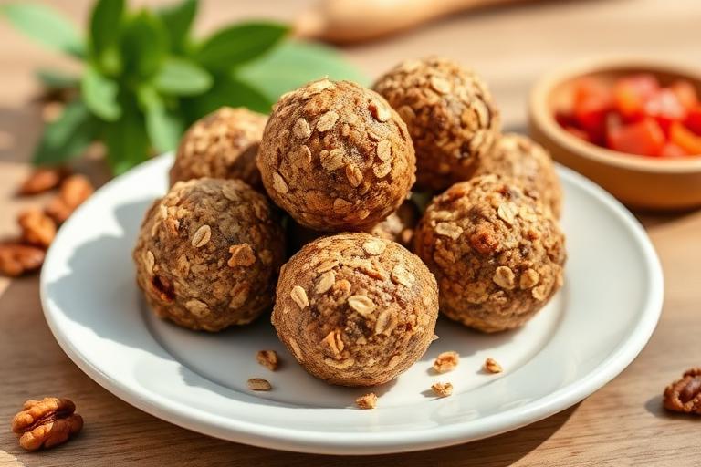 Oat and walnut energy bites served and ready to eat