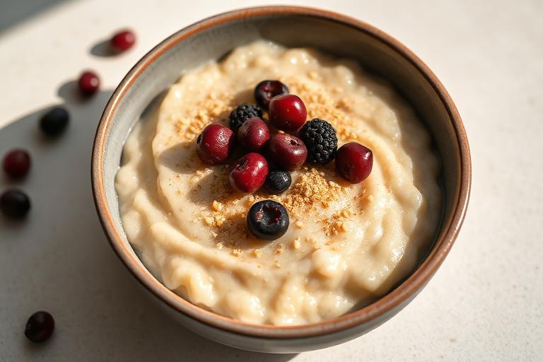 Porridge with ground linseed and walnuts served and ready to eat