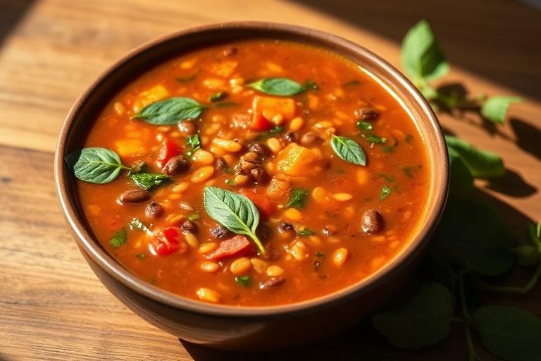 Red lentil and spinach soup served and ready to eat