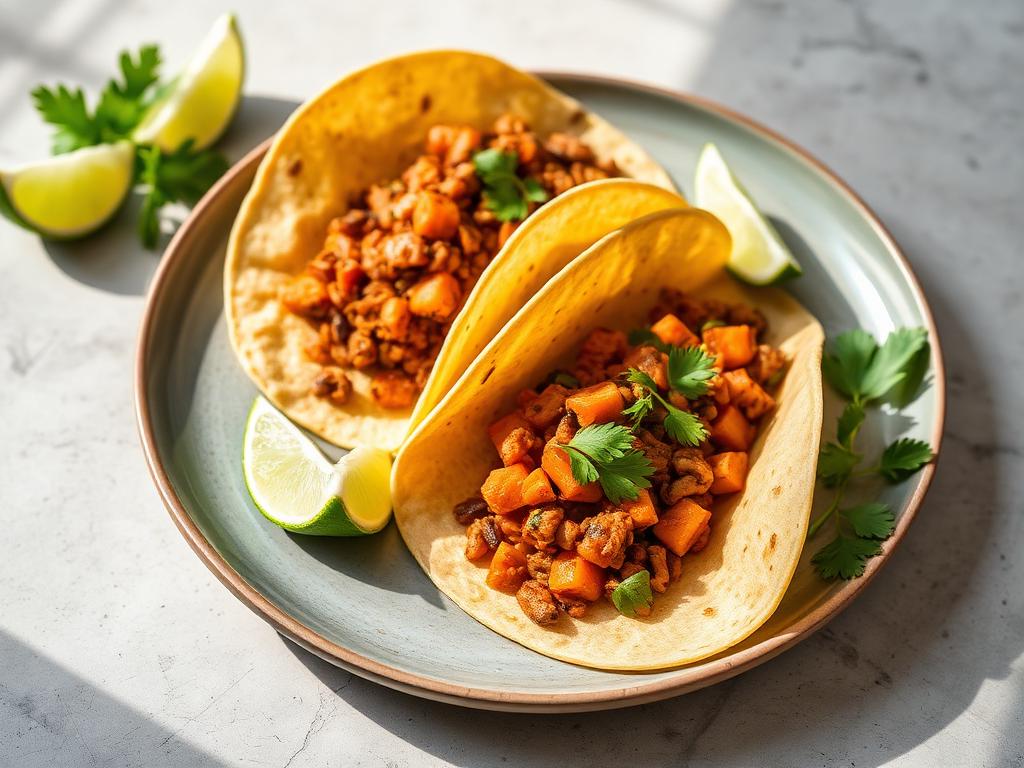 Lentil and sweet potato tacos served and ready to eat