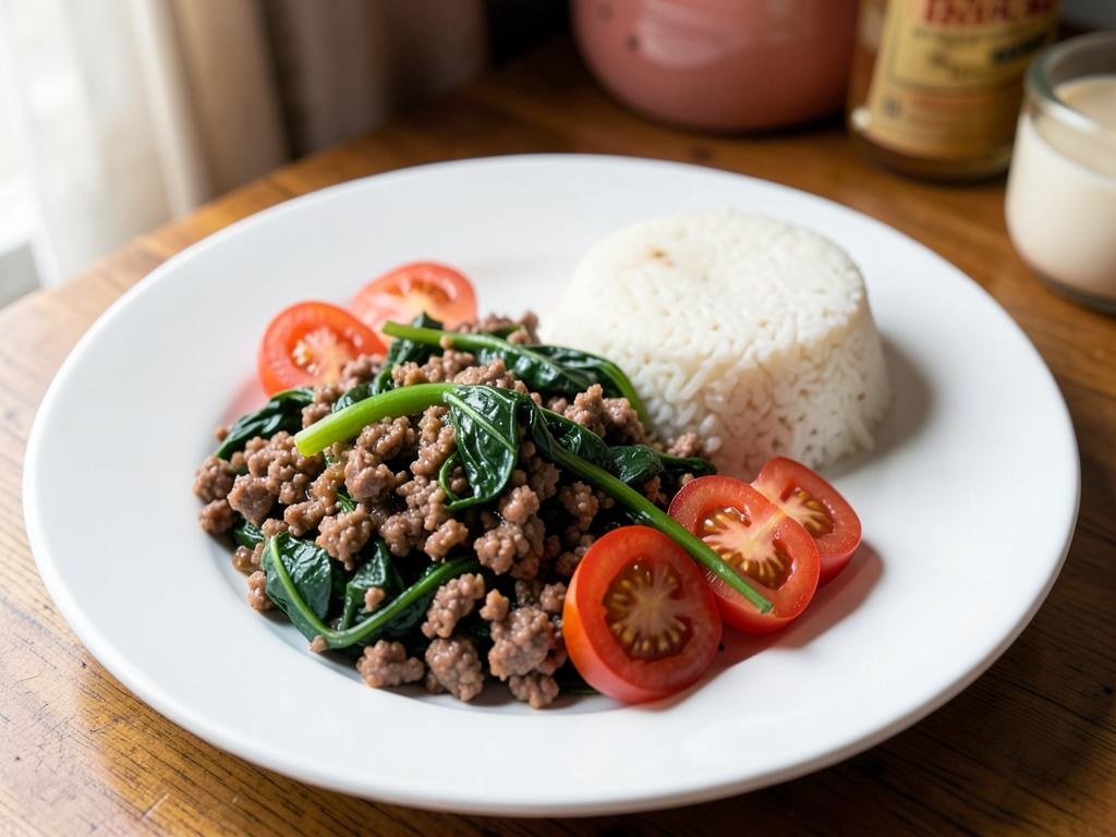 Bowl of beef and spinach mince served with samp