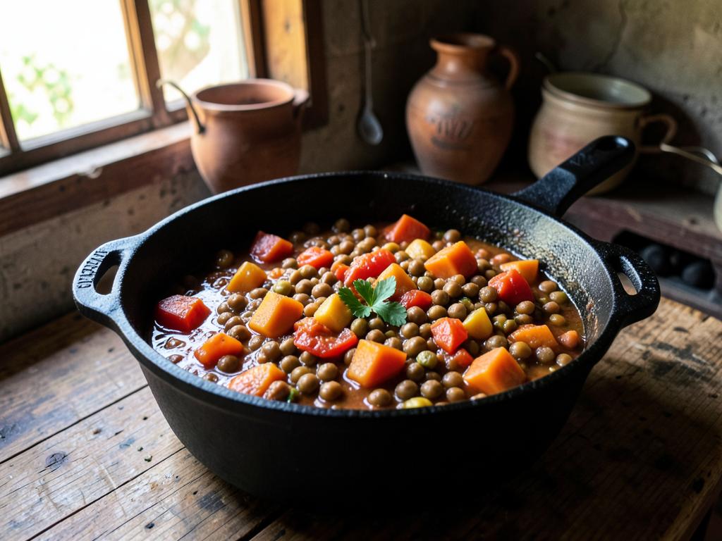 Pot of lentil, butternut and tomato stew